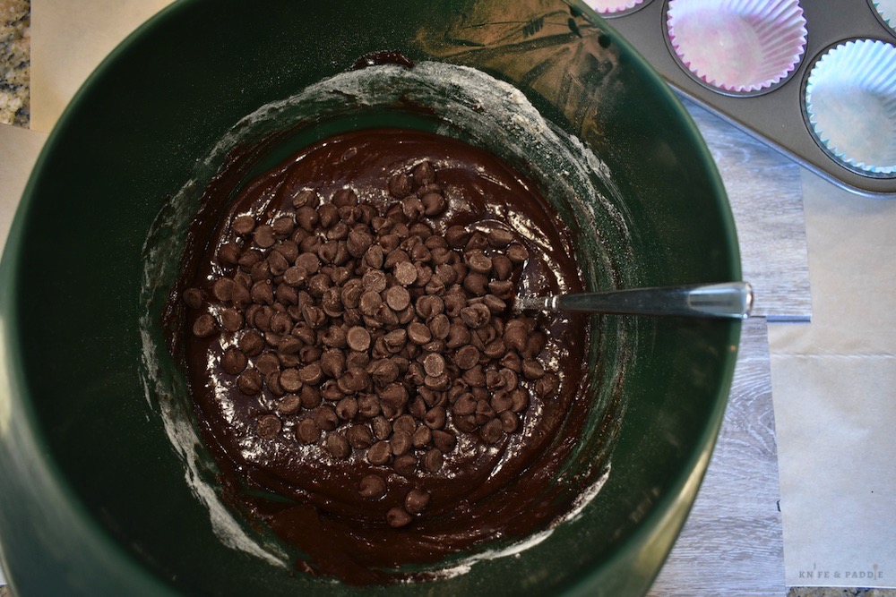 Brownie batter with extra chocolate chips
