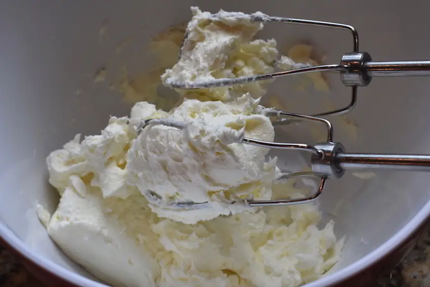 Cream cheese in mixing bowl
