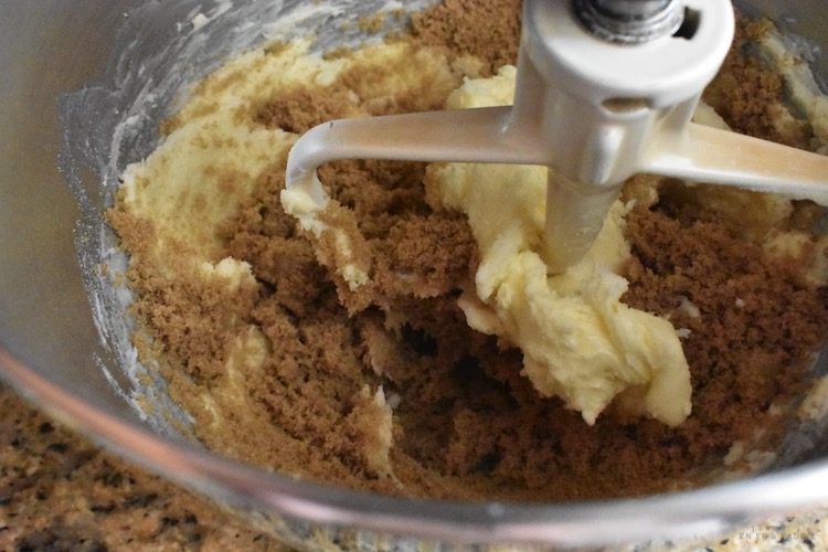 Brown sugar and butter in mixing bowl