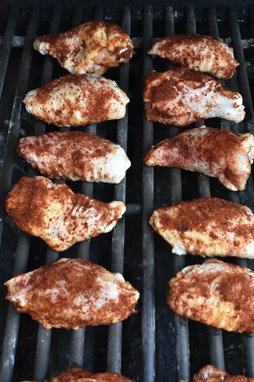 Wings with rub on grill