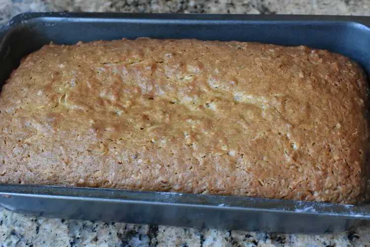Banana coconut bread with pecans right out of the oven