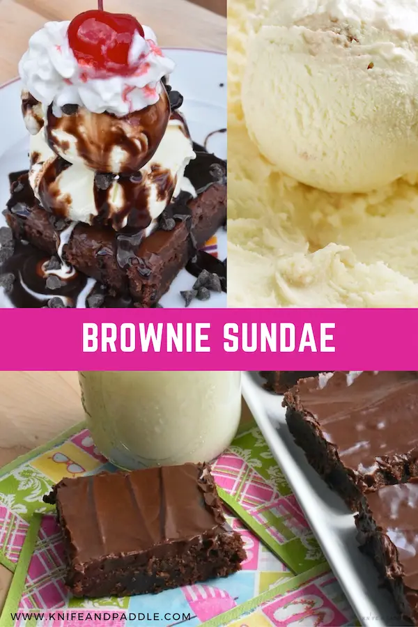Brownies, ice cream, sundae