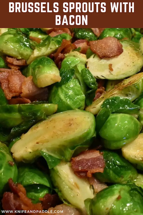 Brussels sprouts with bacon in pan