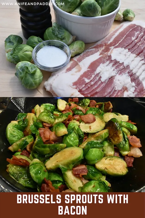 Bacon, salt, pepper, Brussels sprouts in pan