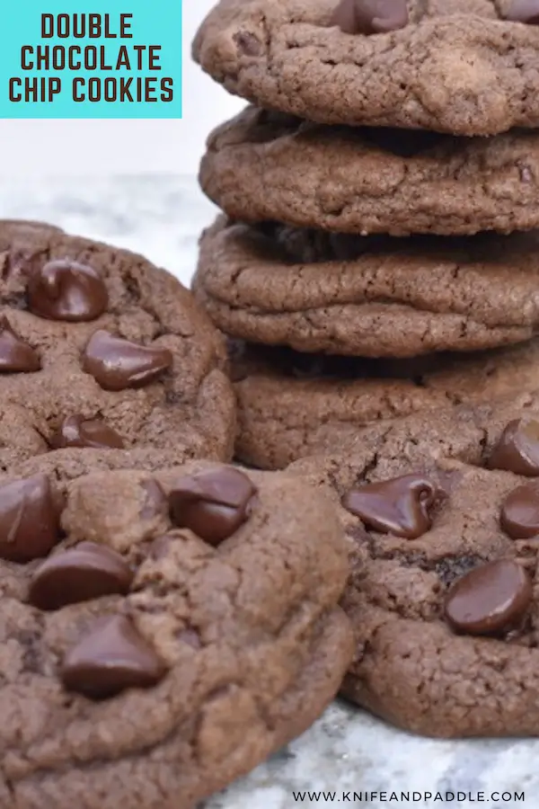 Stacked double chocolate chip cookies 