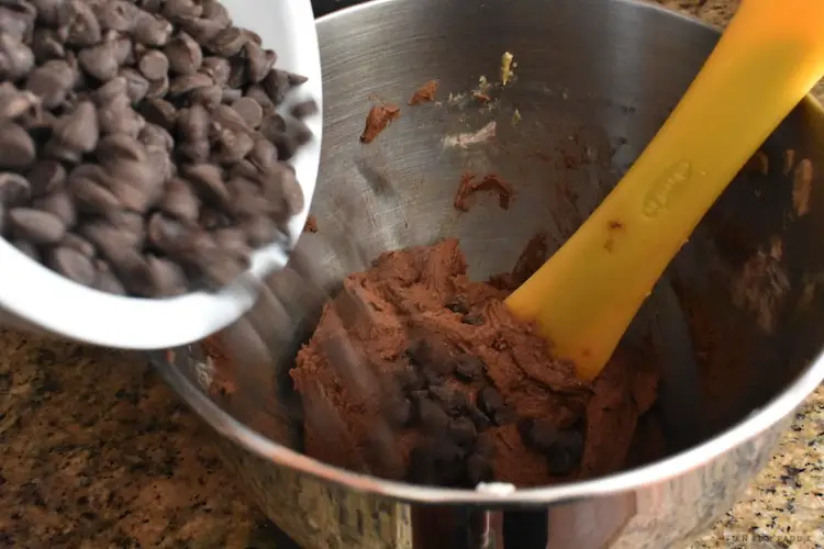 Stirring in the chocolate chips