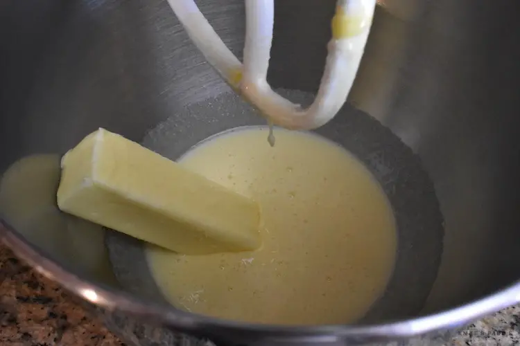 Butter, eggs and sugar mixing