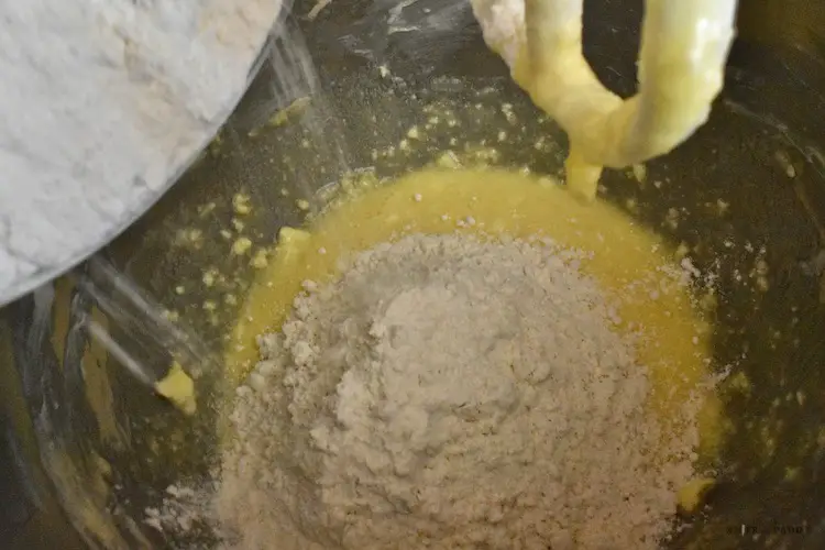 Dry ingredients added to mixing bowl