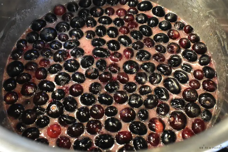 Boiling the blueberries for the Cape Cod Blueberry Pie
