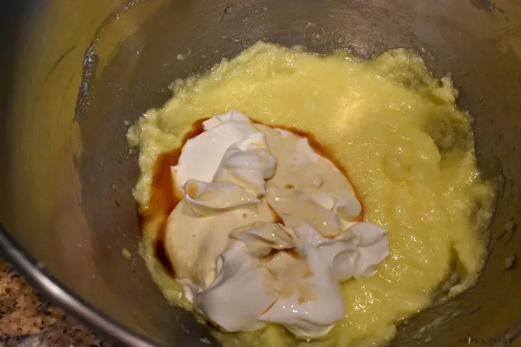 Sour cream added to the cupcake mixture