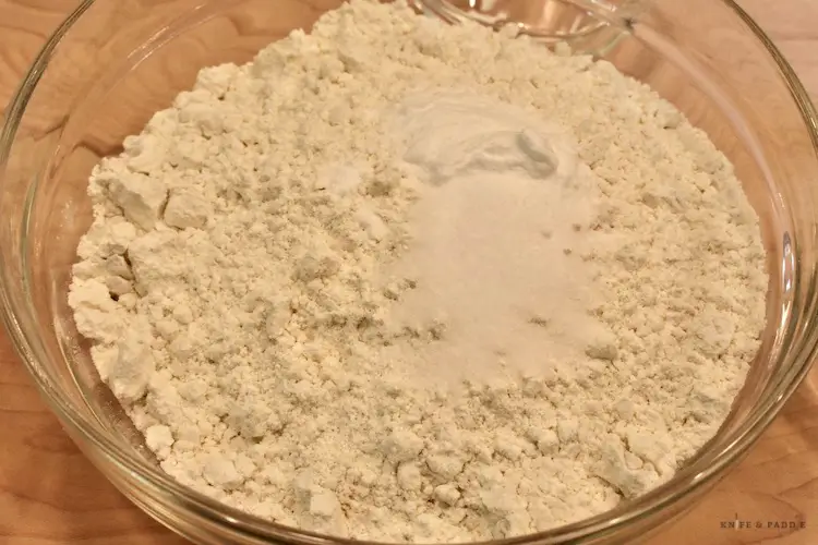 Flour, baking soda and salt in a mixing bowl