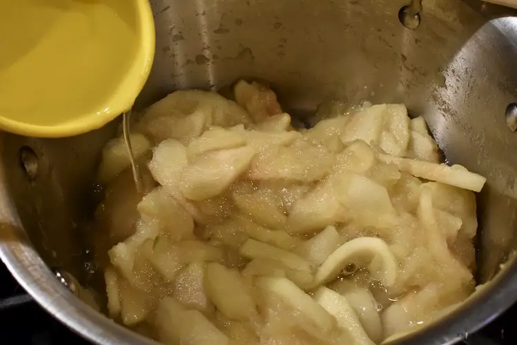 Apples and water in saucepan