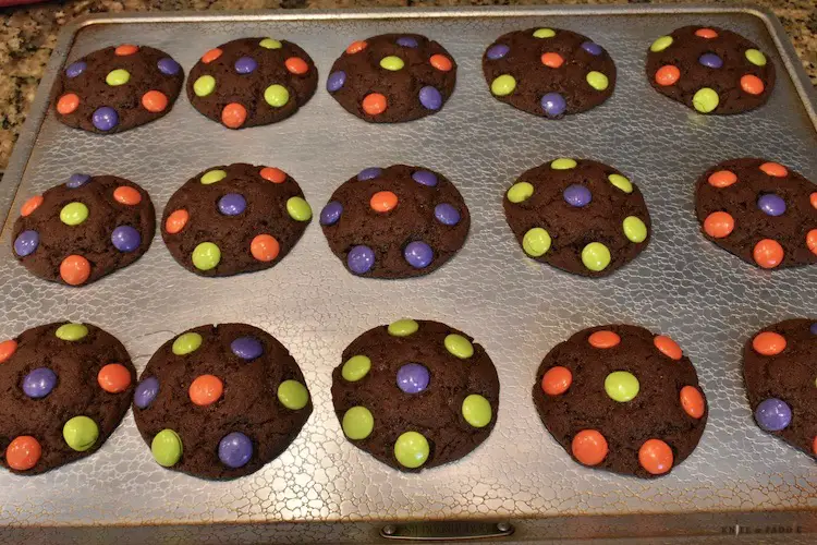Fresh out of the oven Festive Halloween M&M Cookies
