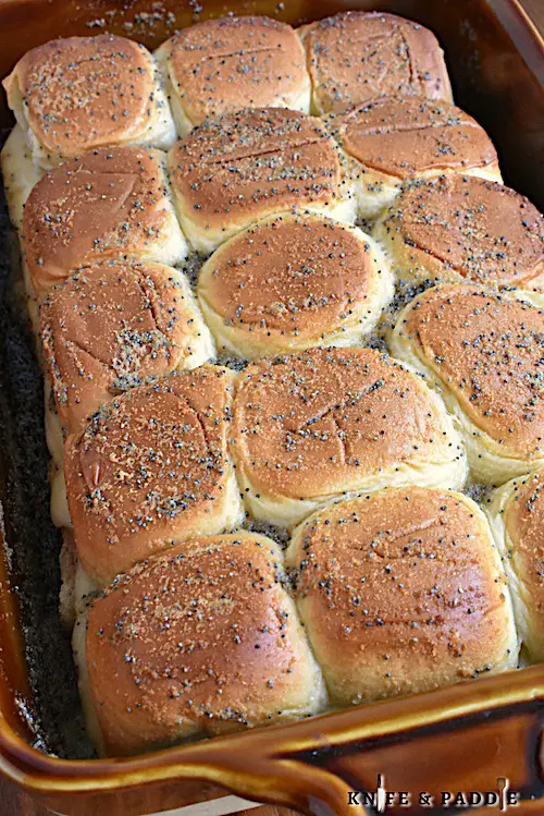 King's Hawaiian sandwiches in a baking dish