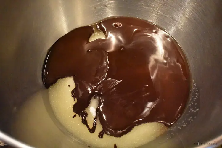 Chocolate, sugar, vanilla and oil
