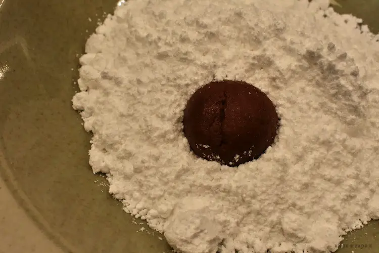 Chocolate ball in powdered sugar
