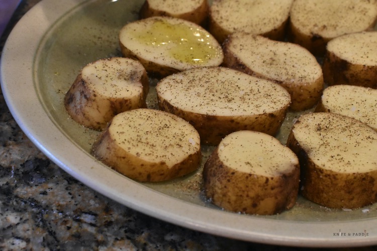 Potato rounds with salt pepper and oil
