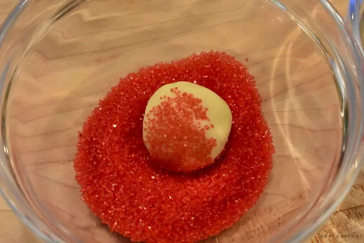 Dough ball rolled in red sugar