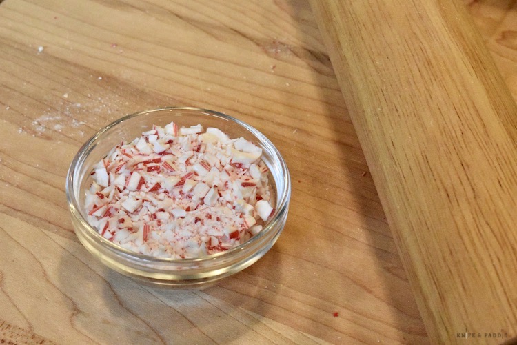 Crushed candy canes in a bowl