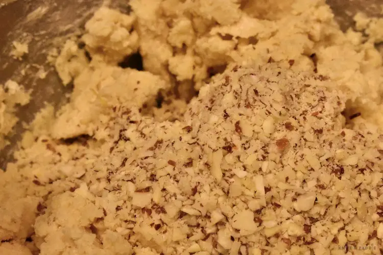 Sliced almonds added to cookie dough