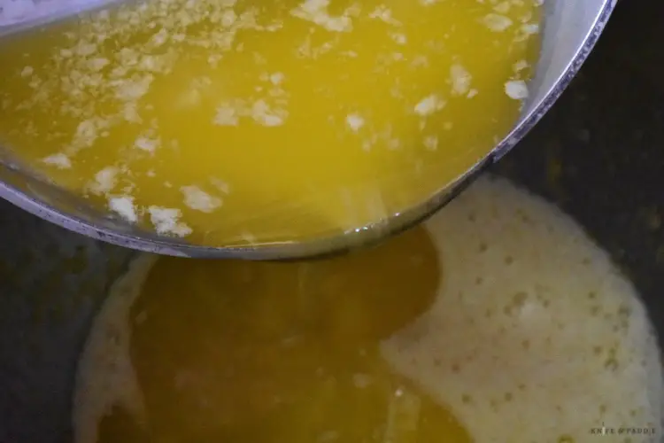 Adding the melted butter