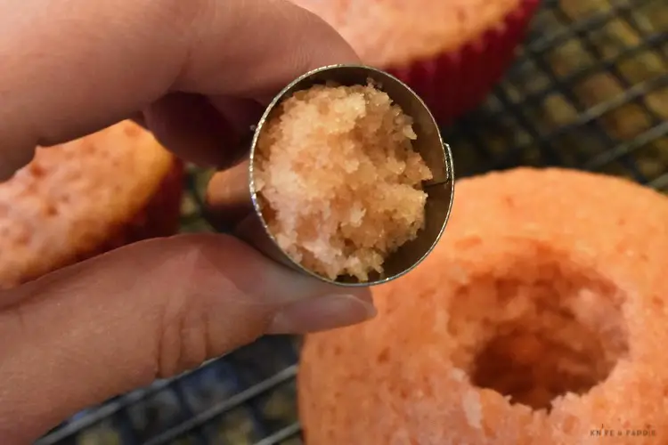 Making a hole in the cupcake