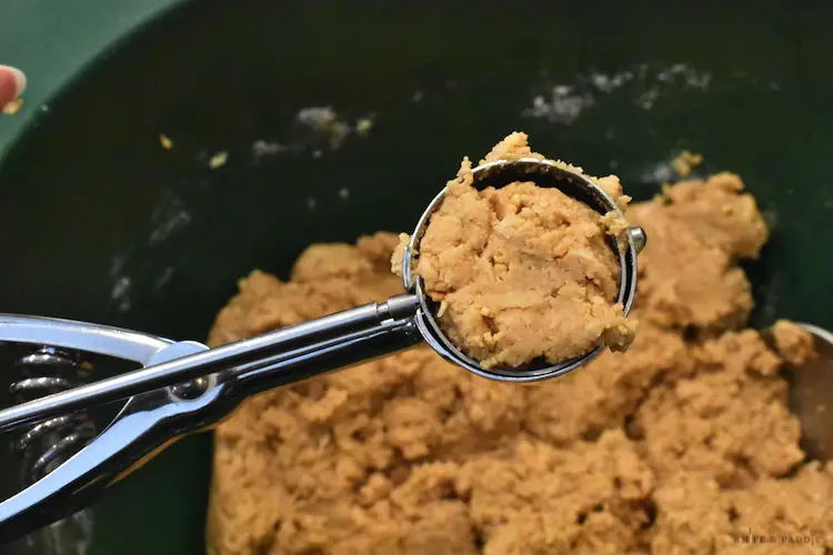 Mixture in a small cookie scoop