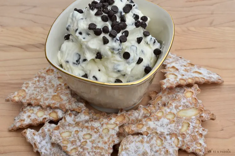 Cannoli dip in a bowl serve with cannoli chips