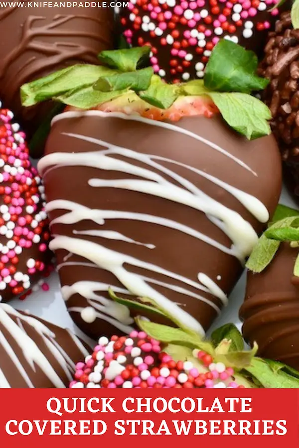 Chocolate covered strawberry with white chocolate drizzle