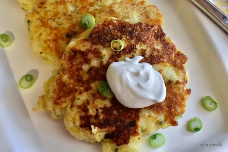 Cheesy mashed potato pancake on a plate