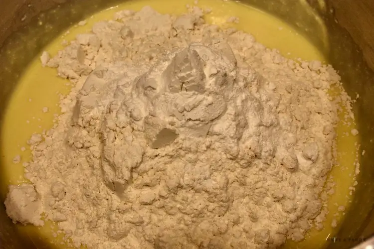 Flour, baking soda and a pinch of salt added to the batter