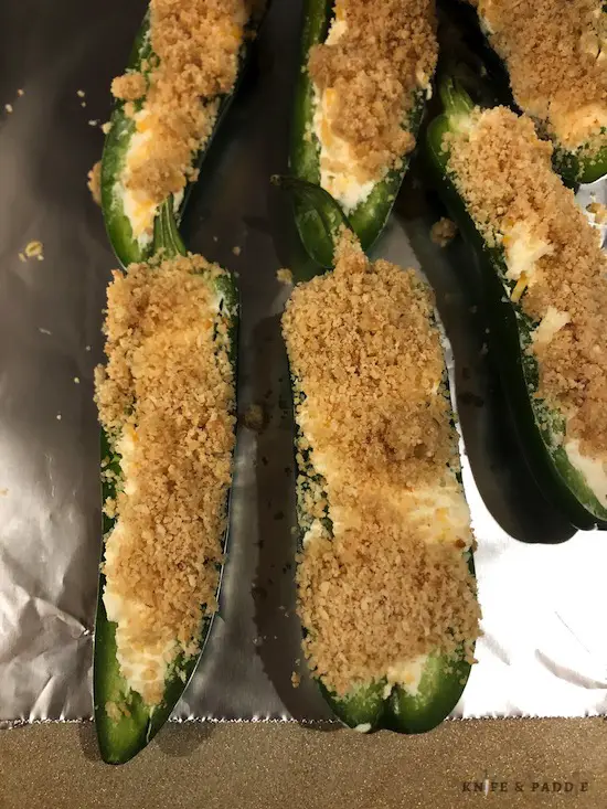 Stuffed jalapeños with cream cheese and bread crumbs