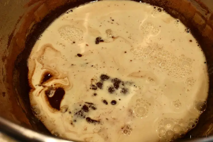 Eggs, vanilla, sugar, unsweetened cocoa, salt and evaporated milk in a mixing bowl