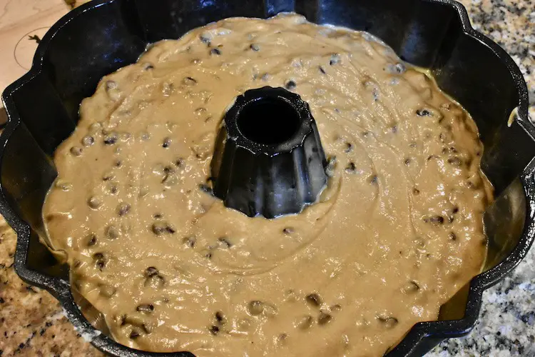 Batter spooned into the prepared pan