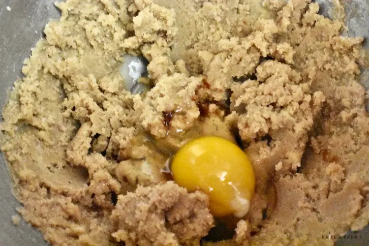 Butter, sugars, egg and pure vanilla extract in a mixing bowl