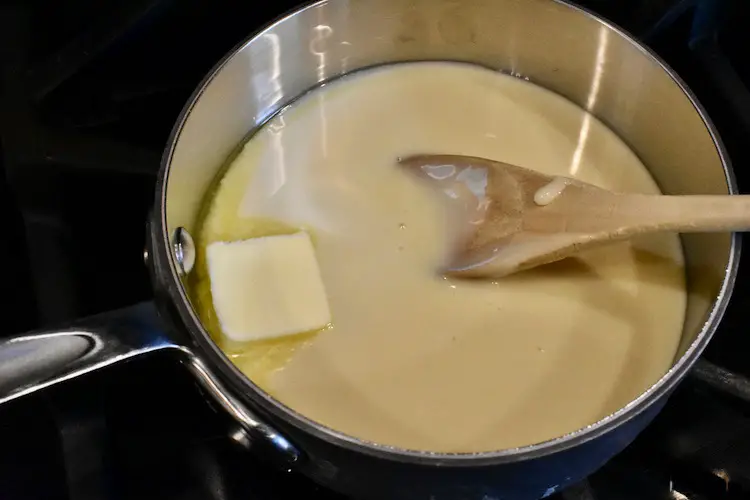 Butter and sweetened condensed milk in a small saucepan