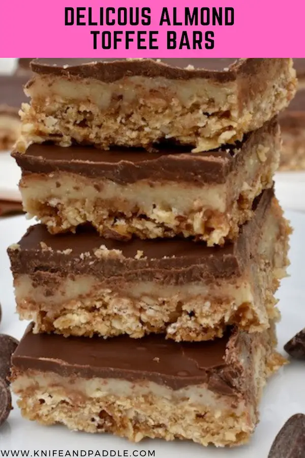 Delicious Almond Toffee Bars stacked and plated