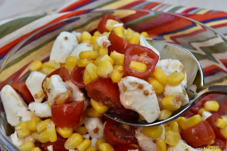 Easy Summer Corn Caprese Salad in a bowl