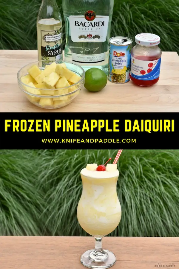 Simple syrup, white rum, pineapple juice, maraschino cherries, lime, pineapple