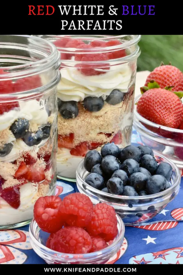 Red, White and Blue Parfaits in mason jars