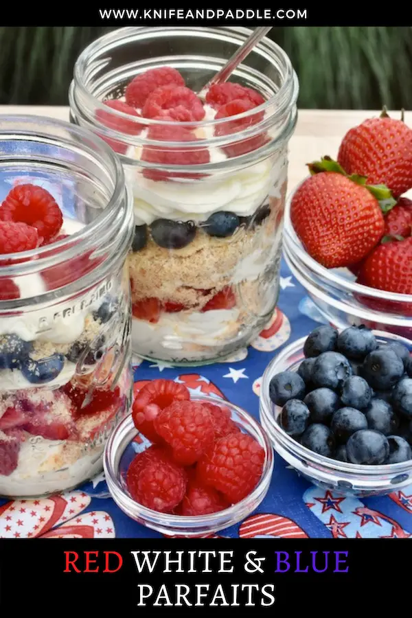 Red, White and Blue Parfaits in mason jars
