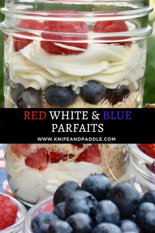 Red, White and Blue Parfait in a mason jar