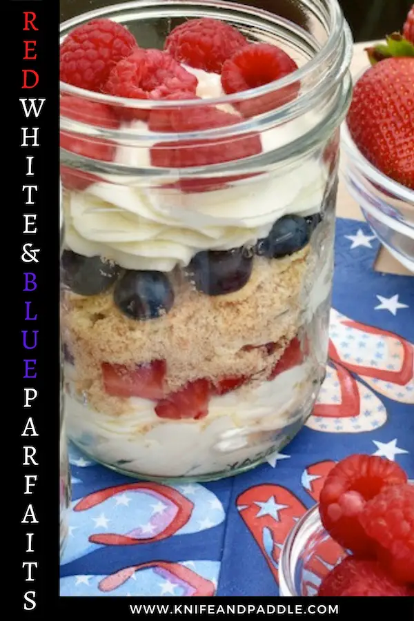 Red, White and Blue Parfait in a mason jar