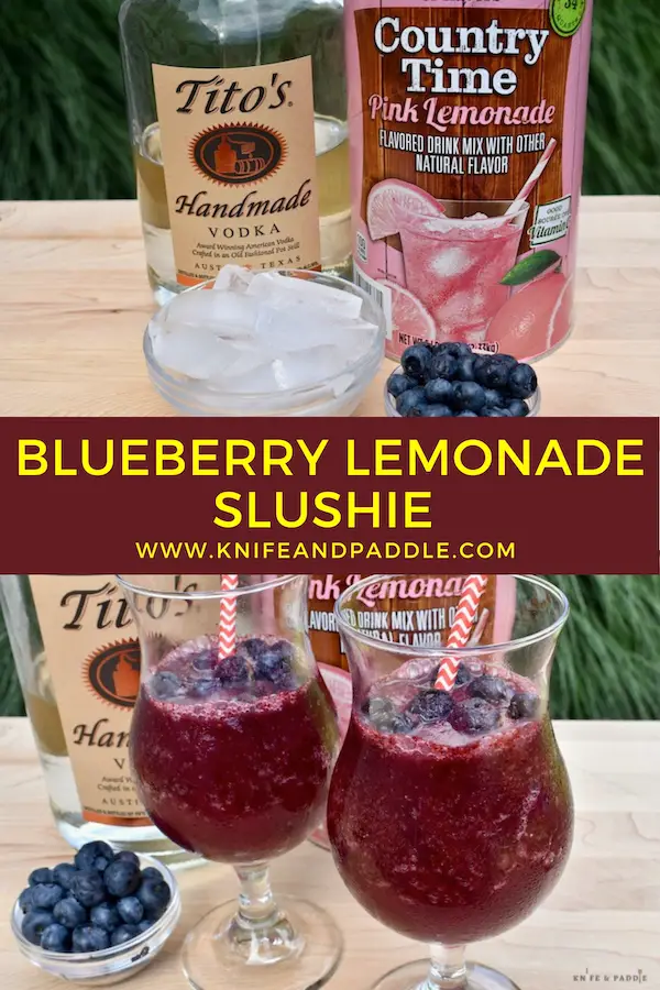 Blueberries, vodka, lemonade mix and ice cubes