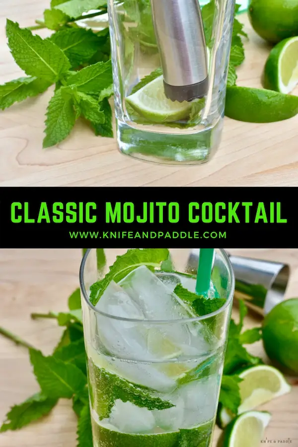 Fresh mint and lime wedge in a glass being muddled with a muddler