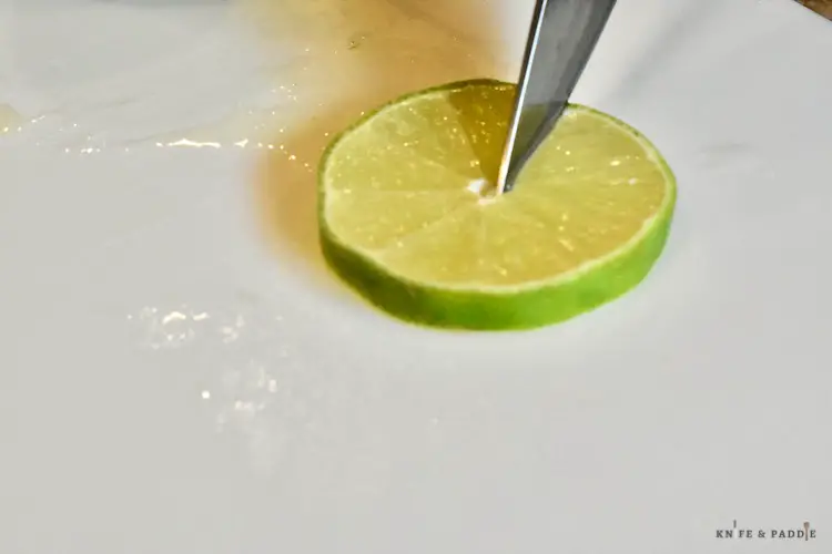 Lime round on a cutting board
