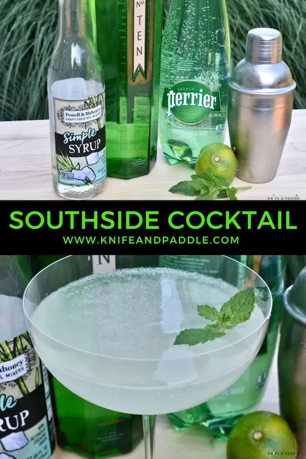 Simple syrup, gin, soda water, shaker, lime and mint