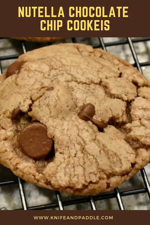 Nutella Chocolate Chip Cookie on a wire rack