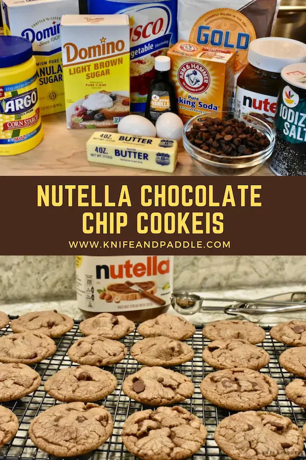 Corn starch, granulated sugar, light brown sugar, vegetable shortening, flour, baking soda, Nutella, salt, chocolate chips, eggs, butter and pure vanilla extract.