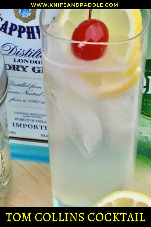 Lemon and gin cocktail with a lemon wheel and a maraschino cherry